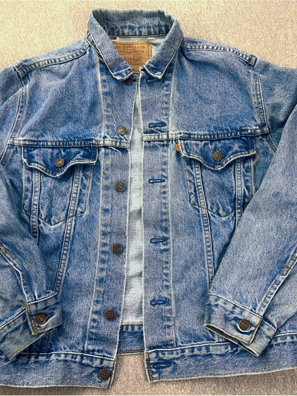 Vintage Levi's Type III Trucker Jean Jacket Sz 40 Orange Tab 75505-0212